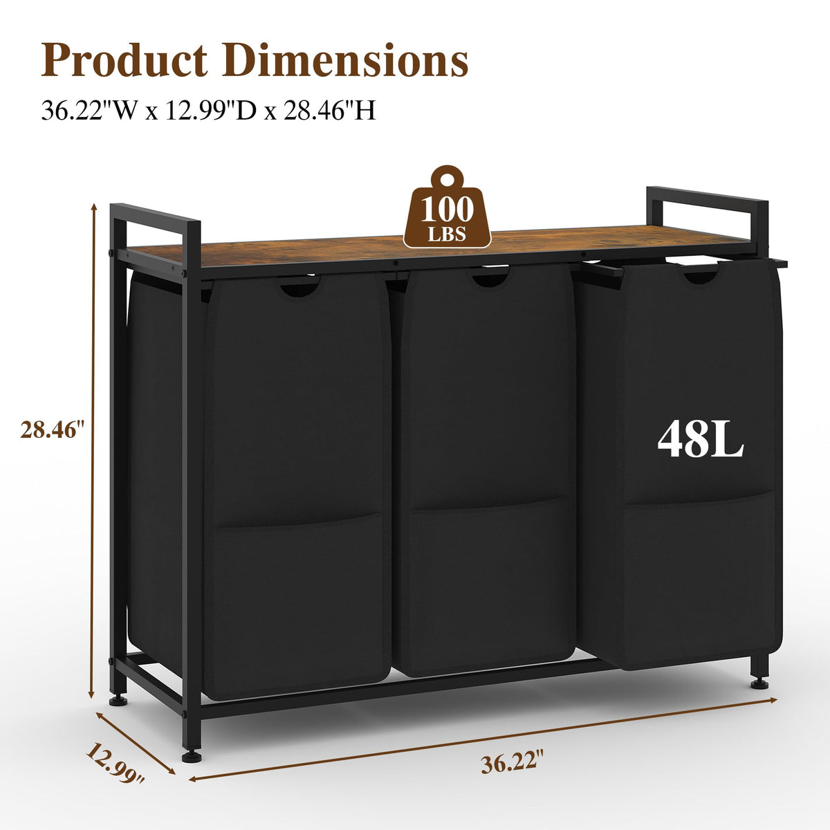 Rolling Laundry Sorter with Shelf and Removable Fabric Bags – product detail 3