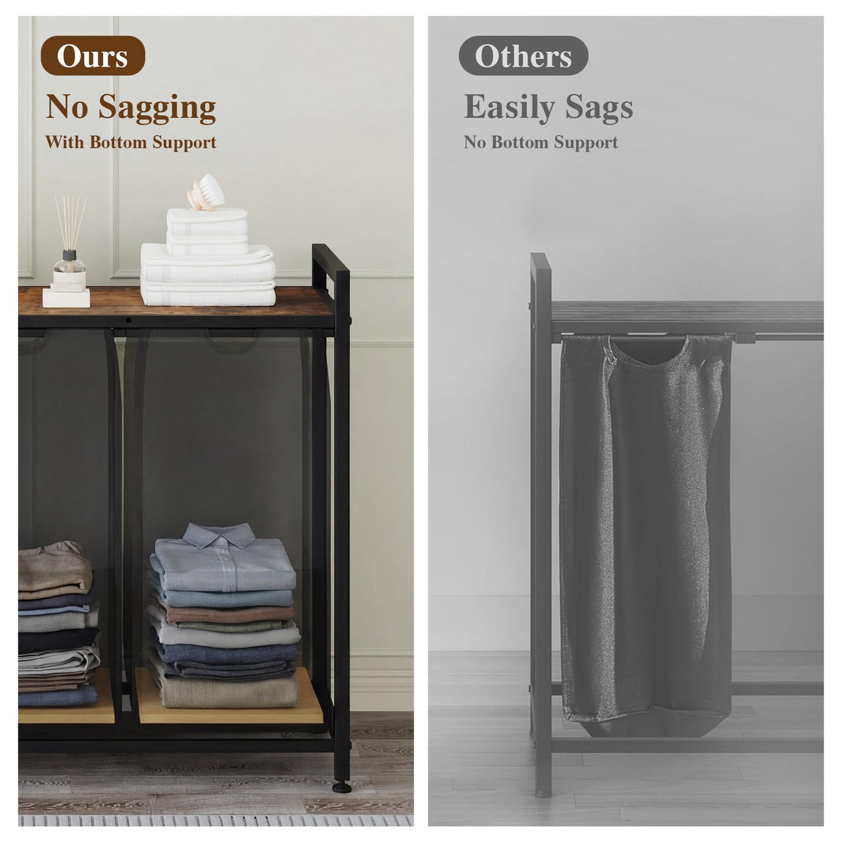 Rolling Laundry Sorter with Shelf and Removable Fabric Bags – product detail 4