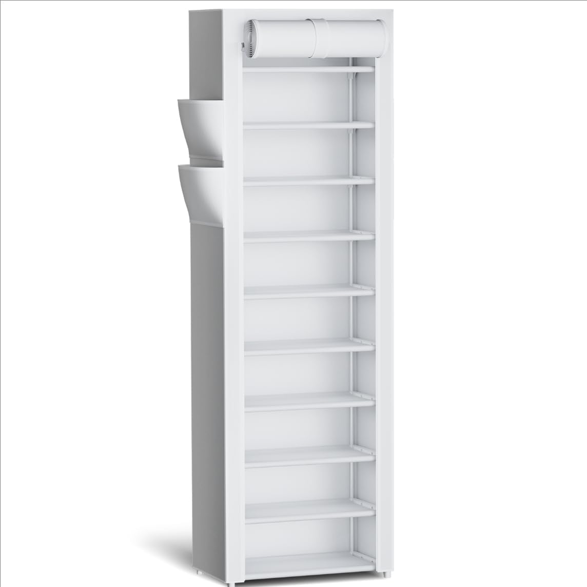 10-Tier Covered Shoe Rack, 17.5 in Wide Vertical Storage Organizer – White