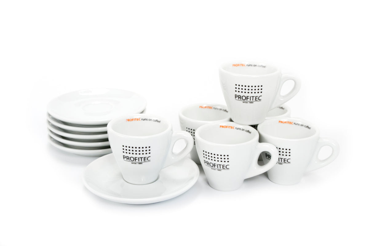 Profitec Espresso Cups and Saucers – 2 oz, 6-Piece Set
