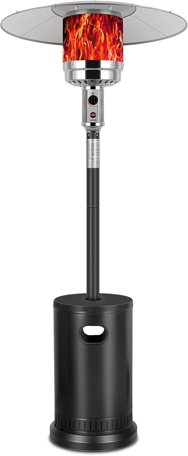 Outdoor Propane Patio Heater 50000 BTU with Wheels and Push-Button Ignition – Black