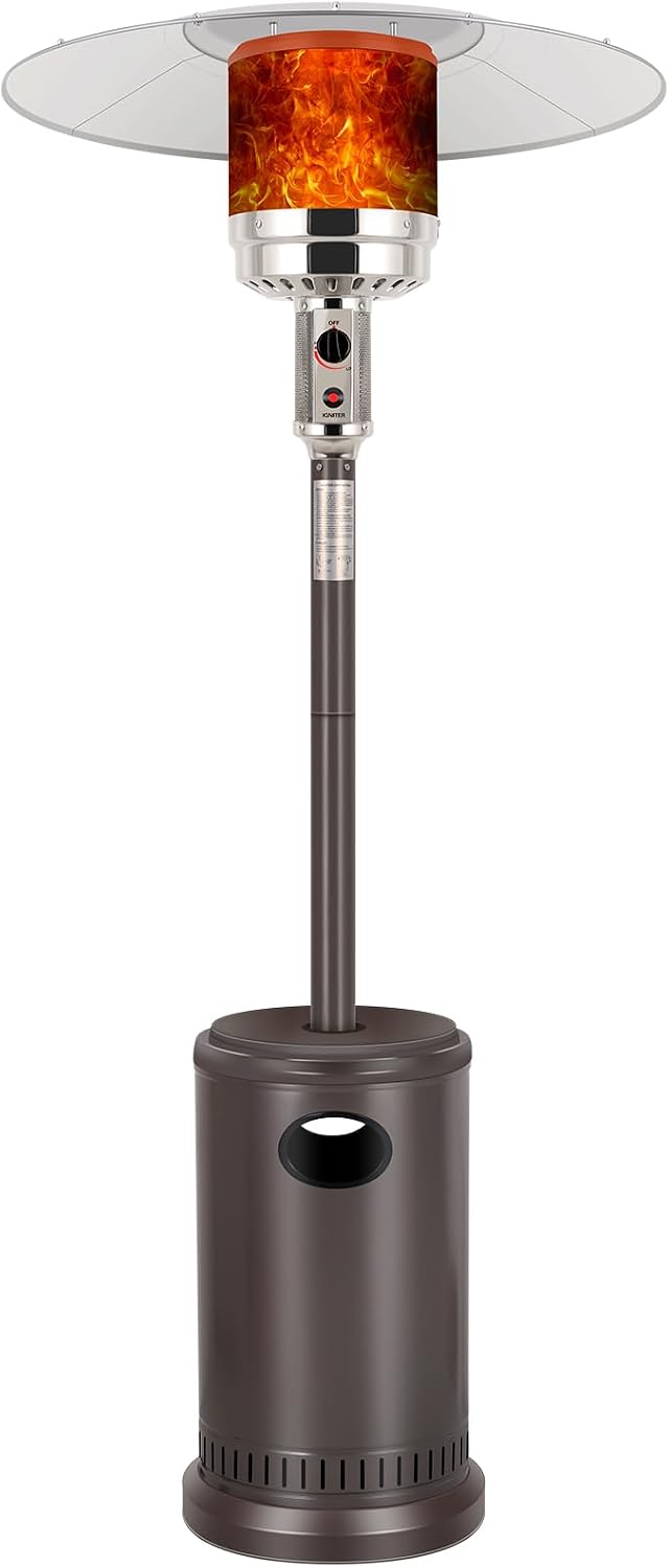 Outdoor Propane Patio Heater 50000 BTU with Wheels and Push-Button Ignition – Brown