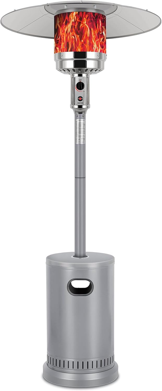 Outdoor Propane Patio Heater 50000 BTU with Wheels and Push-Button Ignition – Silver