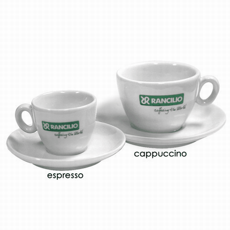 Rancilio Logo Espresso Cups with Matching Saucers – Set of 6