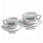 Rancilio Logo Espresso Cups with Matching Saucers – Set of 6