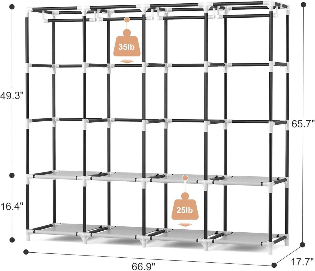 Portable Wardrobe Closet with Cover, 4 Hanging Rods and 4 Shelves, 67 in Wide – product detail 3