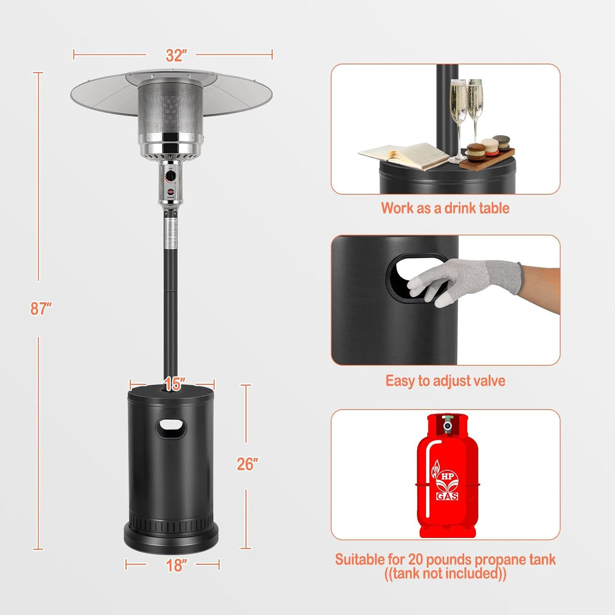 Outdoor Propane Patio Heater 50000 BTU with Wheels and Push-Button Ignition – product detail 5