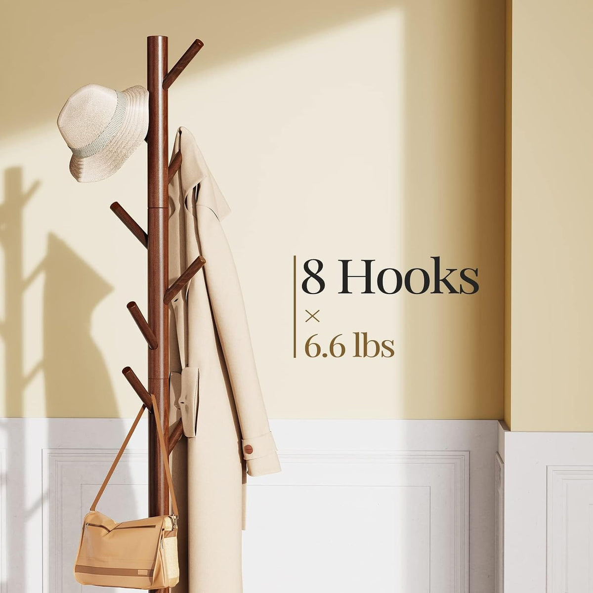 Solid Wood Coat Rack with 8 Hooks and Adjustable Height – product detail 5