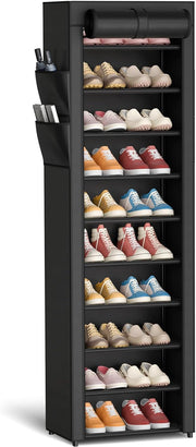 10-Tier Covered Shoe Rack, 17.5 in Wide Vertical Storage Organizer – Black