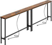 Narrow Sofa Console Table Set, 78.8 in Total with 2 Charging Stations – Rustic Brown