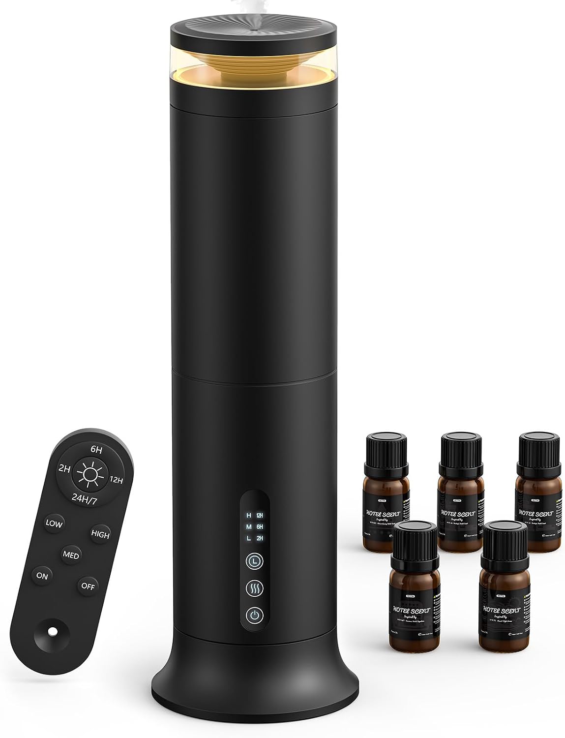 Waterless Tower Scent Diffuser with Remote and 5 Scent Oils – Black