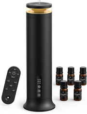 Waterless Tower Scent Diffuser with Remote and 5 Scent Oils – Black