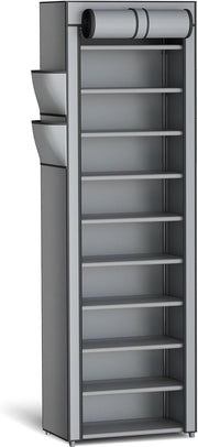10-Tier Covered Shoe Rack, 17.5 in Wide Vertical Storage Organizer – Grey