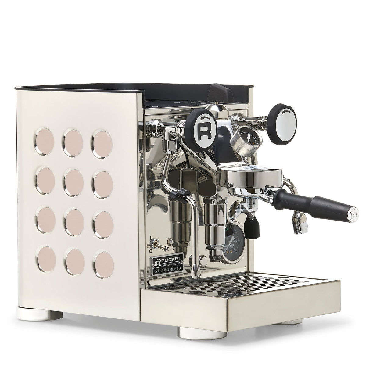 Rocket Espresso Appartamento TCA Heat-Exchange Espresso Machine in Stainless Steel with Black Stripe