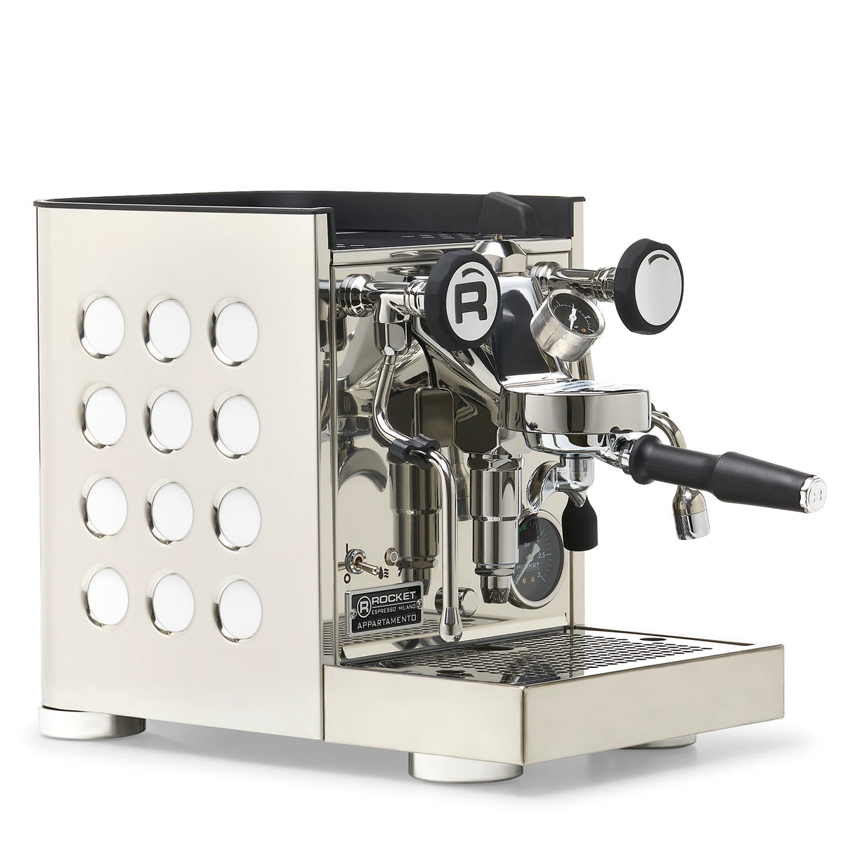 Rocket Espresso Appartamento TCA Heat-Exchange Espresso Machine in Stainless Steel with Black Stripe