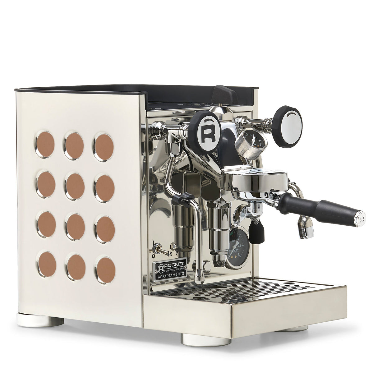 Rocket Espresso Appartamento TCA Heat-Exchange Espresso Machine in Stainless Steel with White Stripe
