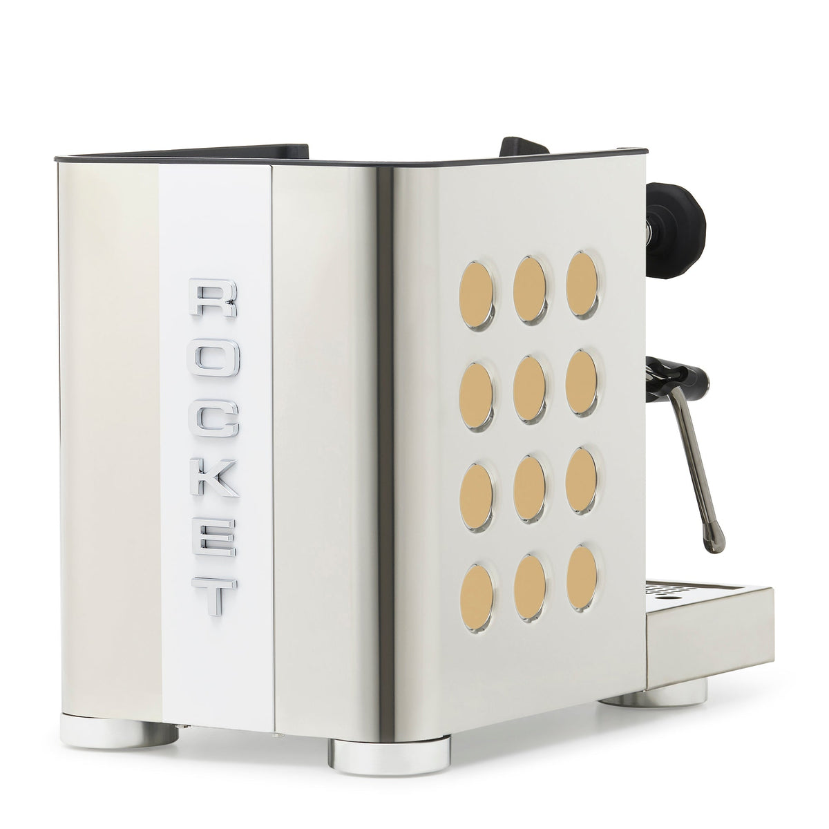 Rocket Espresso Appartamento TCA Heat-Exchange Espresso Machine in Stainless Steel with White Stripe