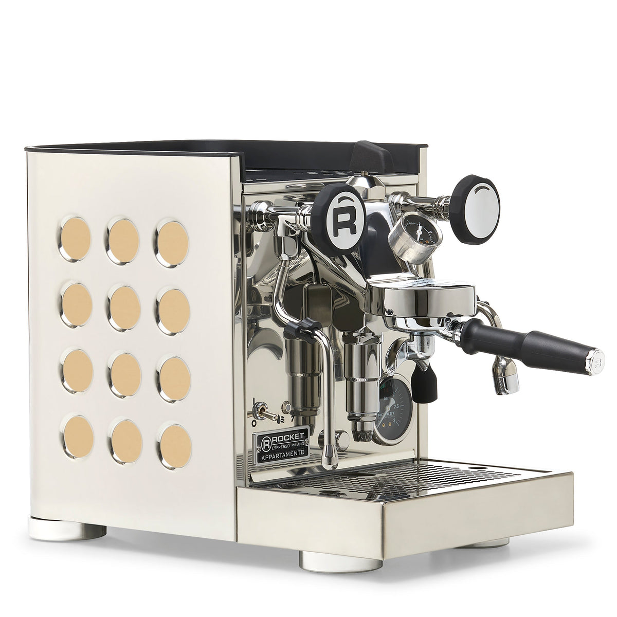 Rocket Espresso Appartamento TCA Heat-Exchange Espresso Machine in Stainless Steel with White Stripe