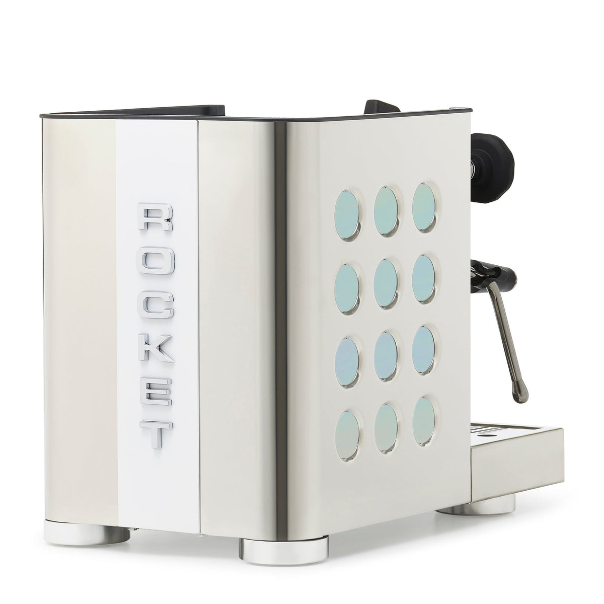 Rocket Espresso Appartamento TCA Heat-Exchange Espresso Machine in Stainless Steel with White Stripe