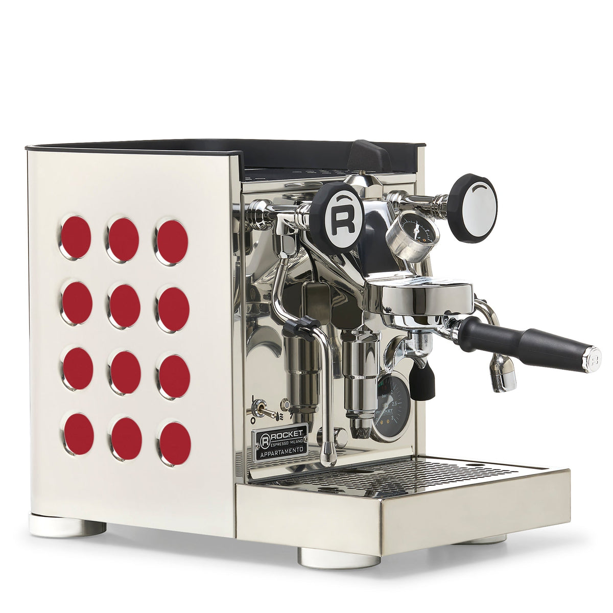 Rocket Espresso Appartamento TCA Heat-Exchange Espresso Machine in Stainless Steel with White Stripe