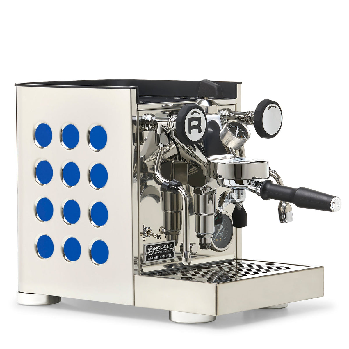 Rocket Espresso Appartamento TCA Heat-Exchange Espresso Machine in Stainless Steel with White Stripe