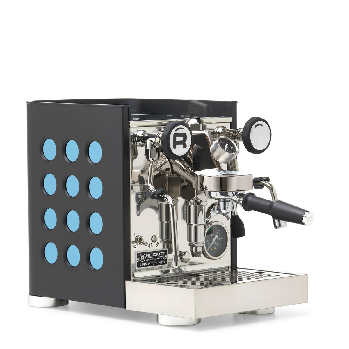 Rocket Espresso Appartamento TCA Heat-Exchange Espresso Machine in Black with Black Stripe