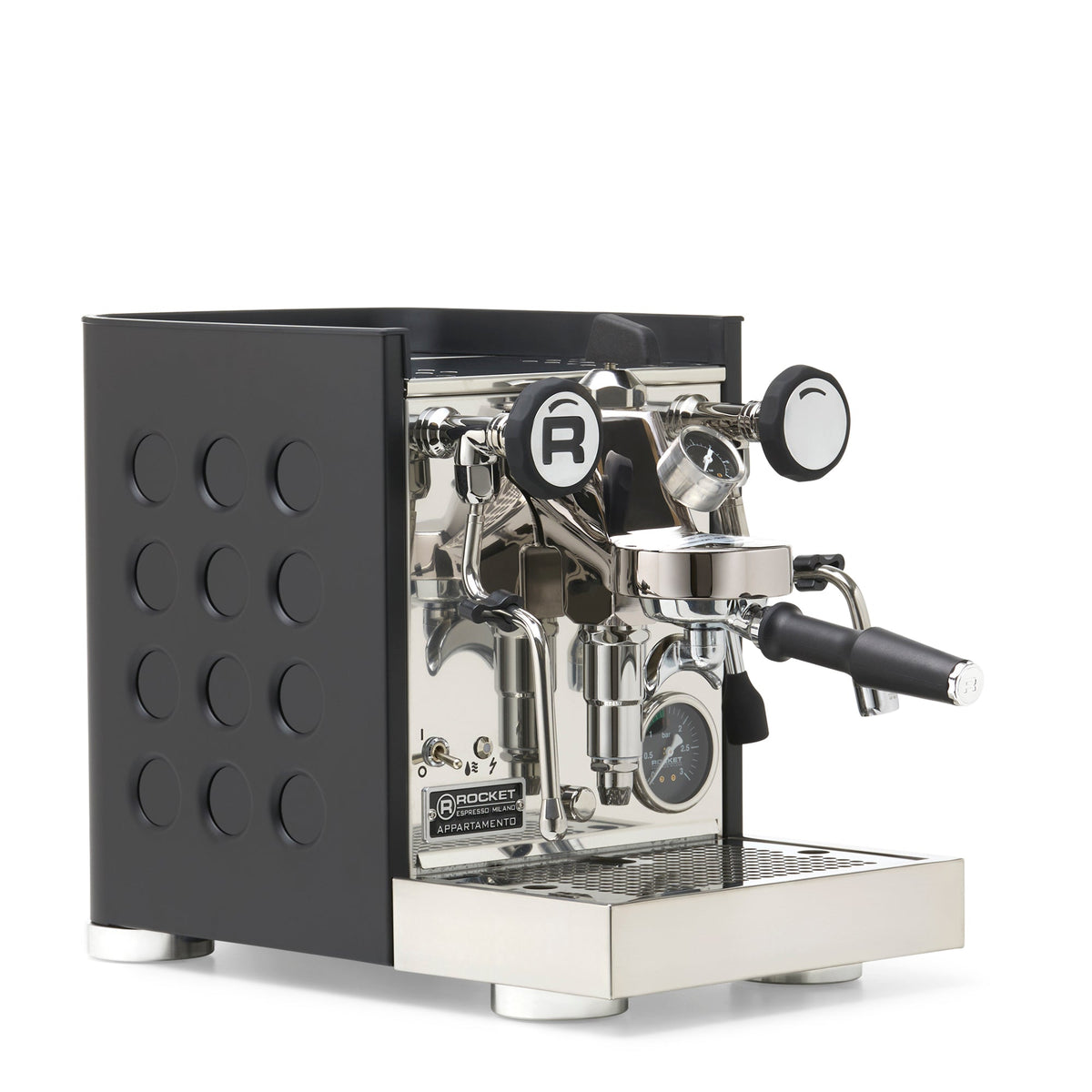 Rocket Espresso Appartamento TCA Heat-Exchange Espresso Machine in Black with Black Stripe