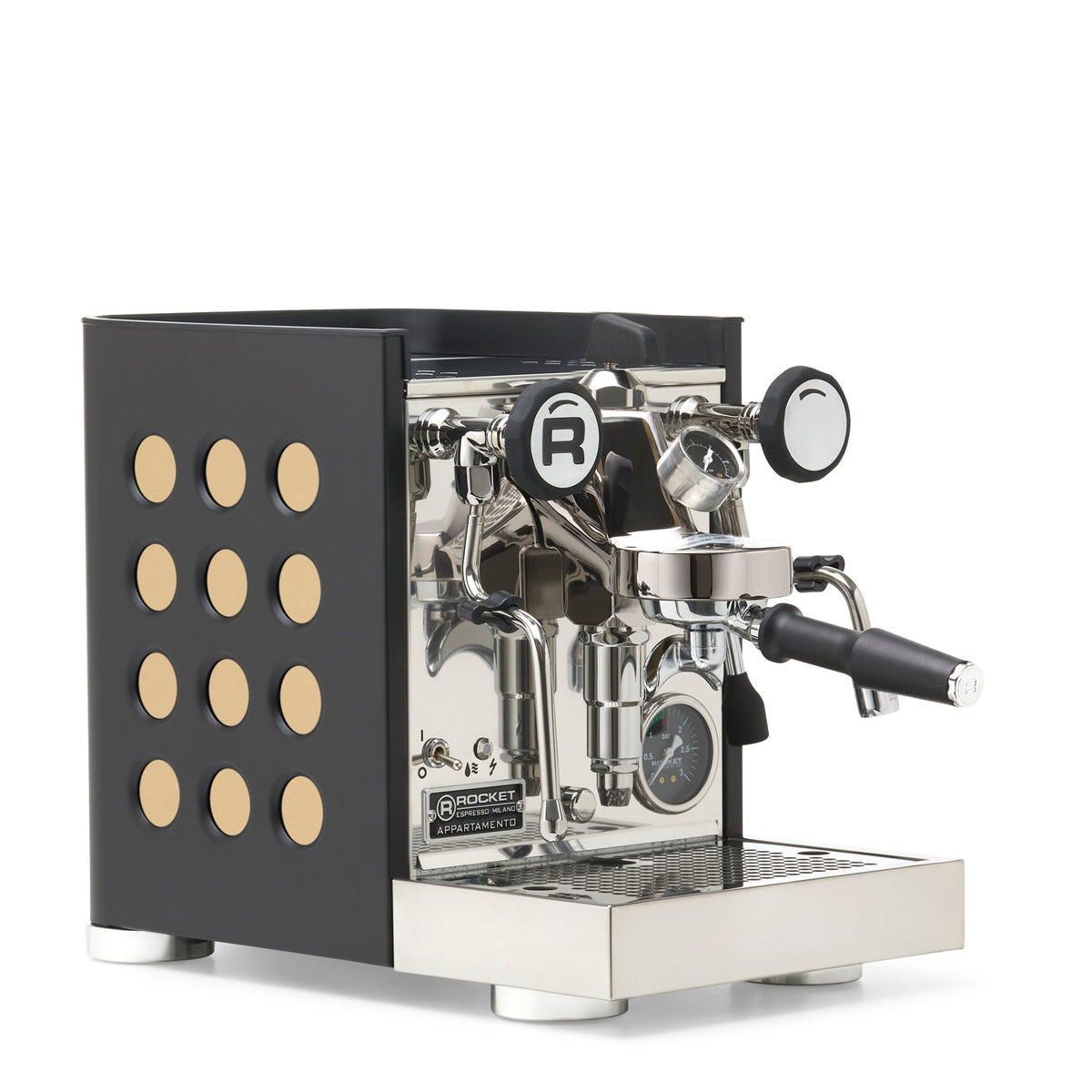 Rocket Espresso Appartamento TCA Heat-Exchange Espresso Machine in Black with Black Stripe