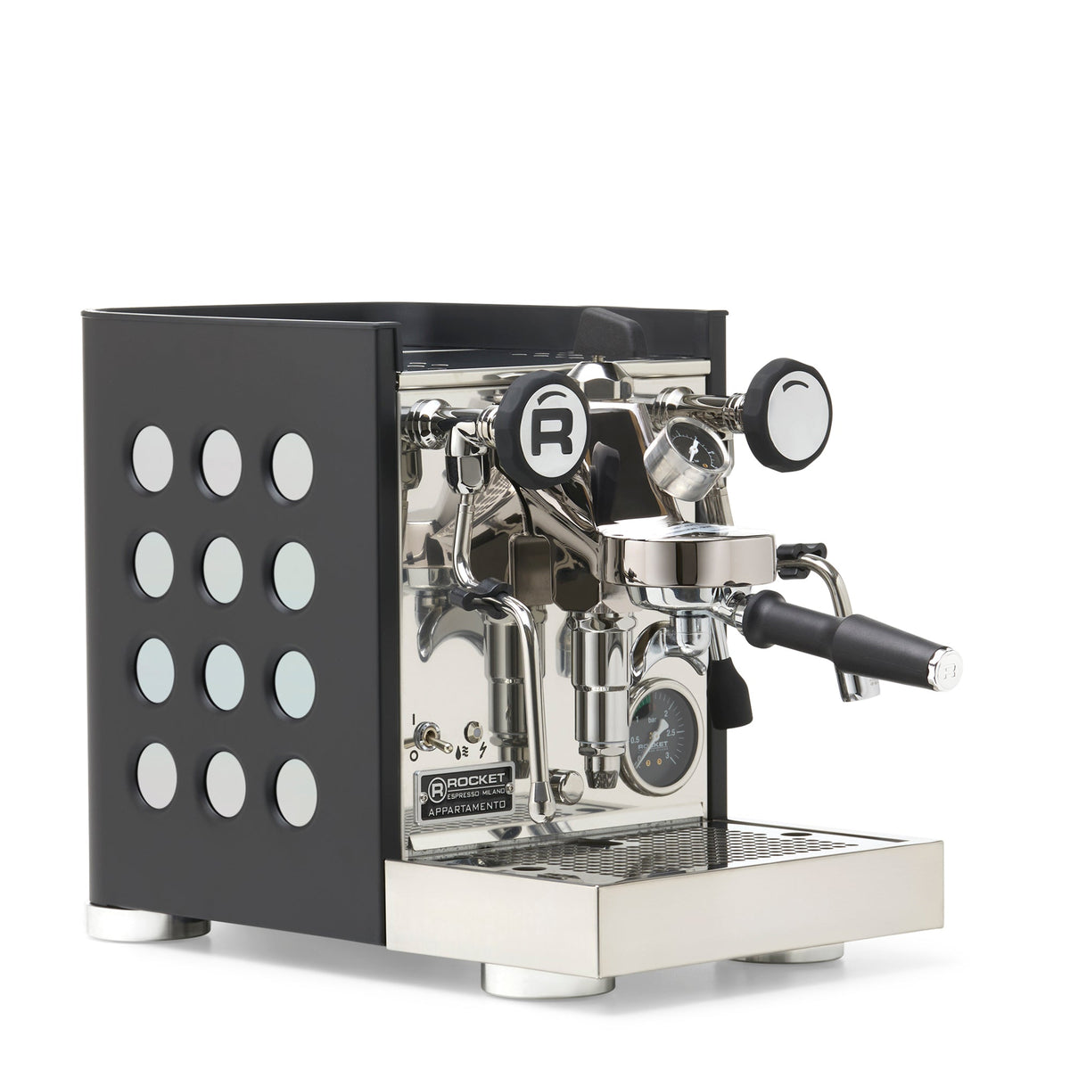 Rocket Espresso Appartamento TCA Heat-Exchange Espresso Machine in Black with Black Stripe