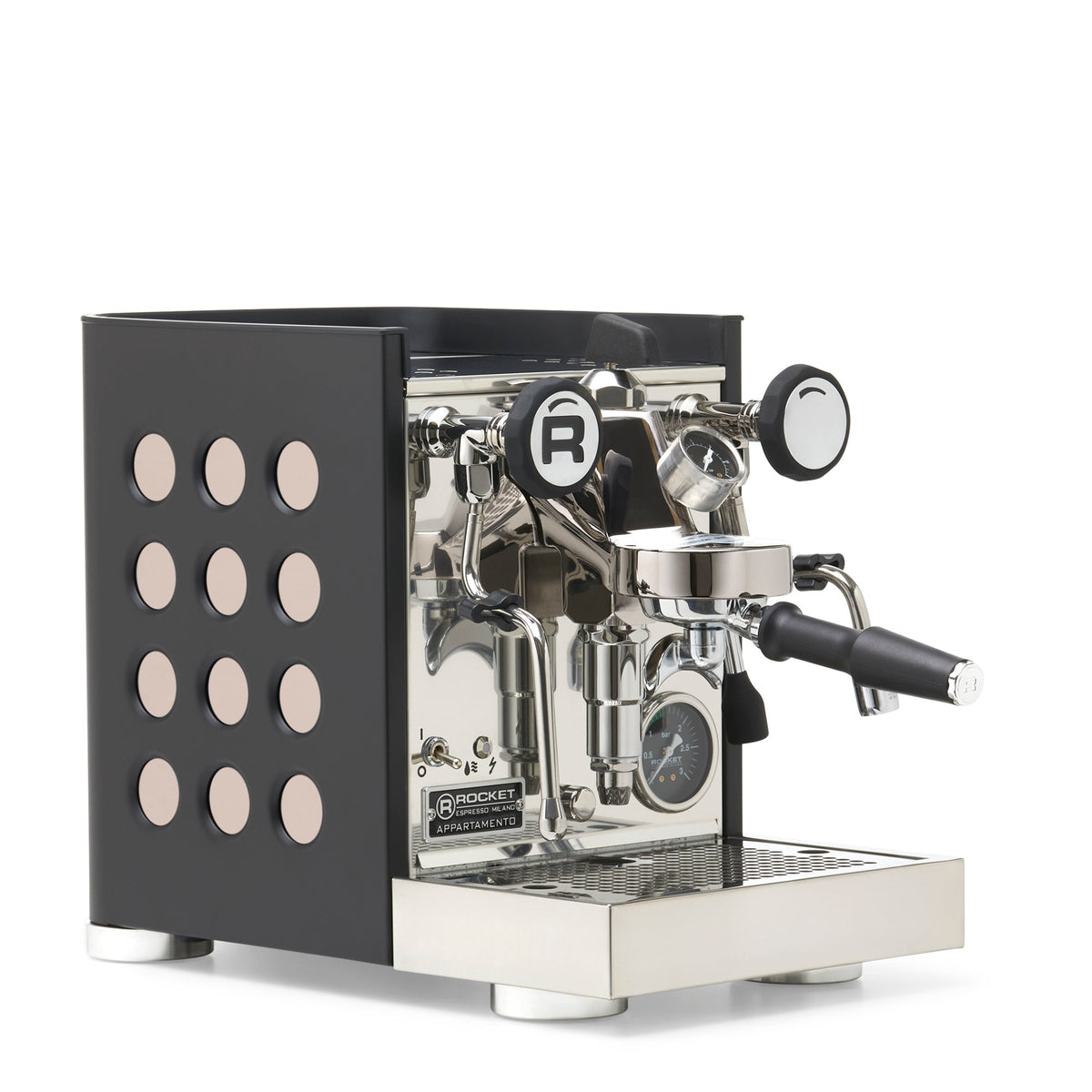 Rocket Espresso Appartamento TCA Heat-Exchange Espresso Machine in Black with Black Stripe