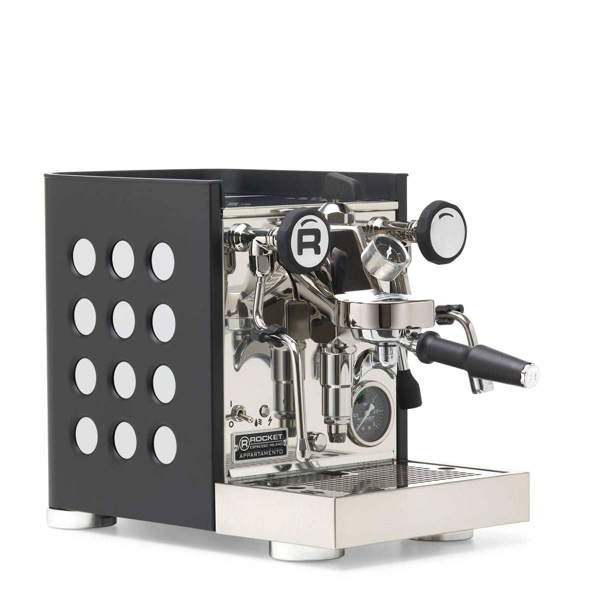 Rocket Espresso Appartamento TCA Heat-Exchange Espresso Machine in Black with Black Stripe