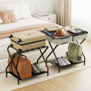 Folding Metal Luggage Racks Set of 2 with Lower Storage Shelves – product detail 5