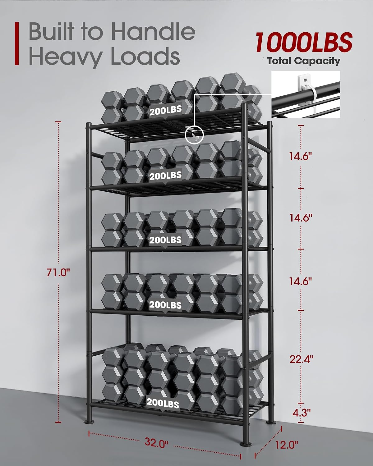 5-Tier Metal Storage Shelving Unit, 33 x 12.6 x 72 in with Leveling Feet – product detail 6