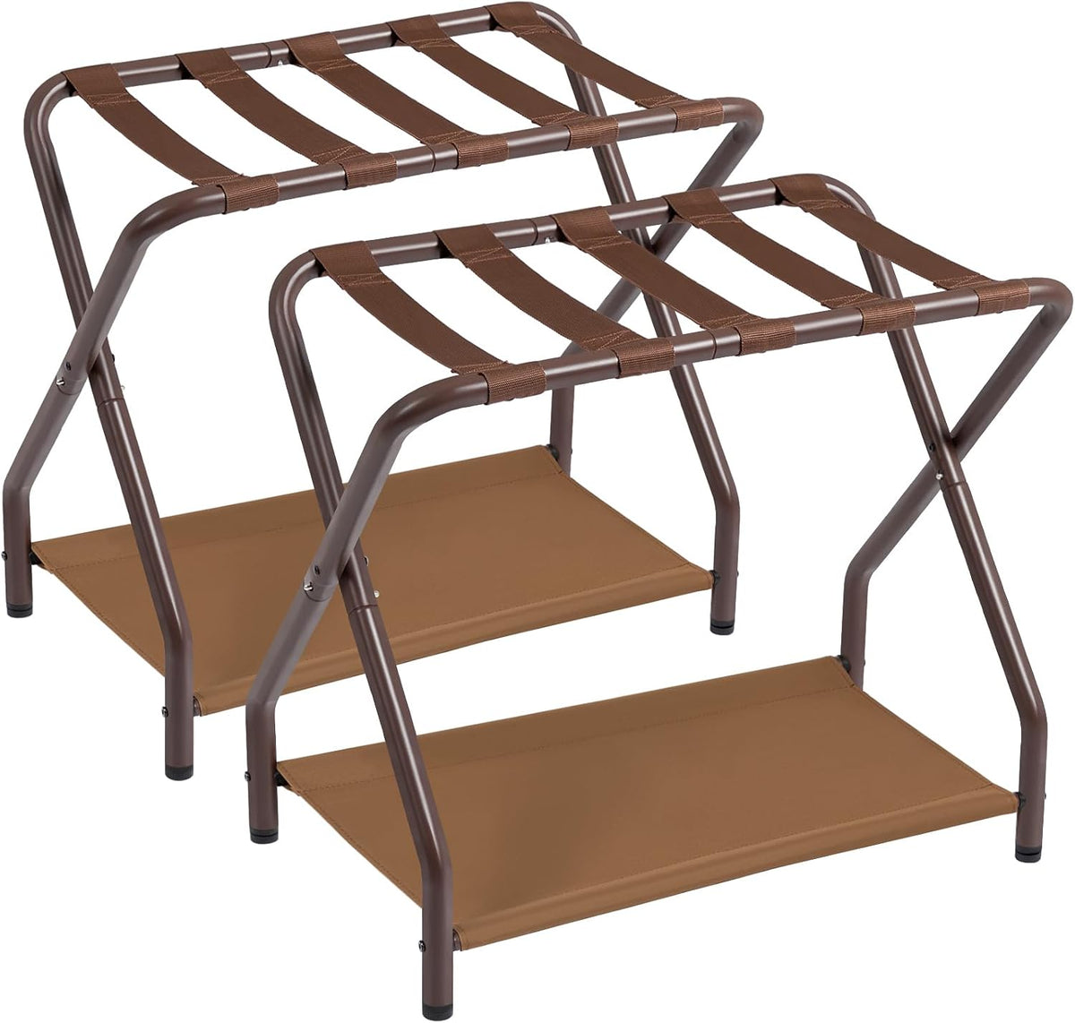 Folding Metal Luggage Racks Set of 2 with Lower Storage Shelves – Bronze