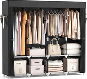 Portable Wardrobe Closet with Cover, 4 Hanging Rods and 4 Shelves, 67 in Wide – Black