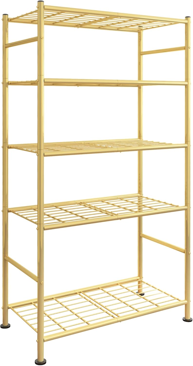 5-Tier Metal Storage Shelving Unit, 33 x 12.6 x 72 in with Leveling Feet – Gold