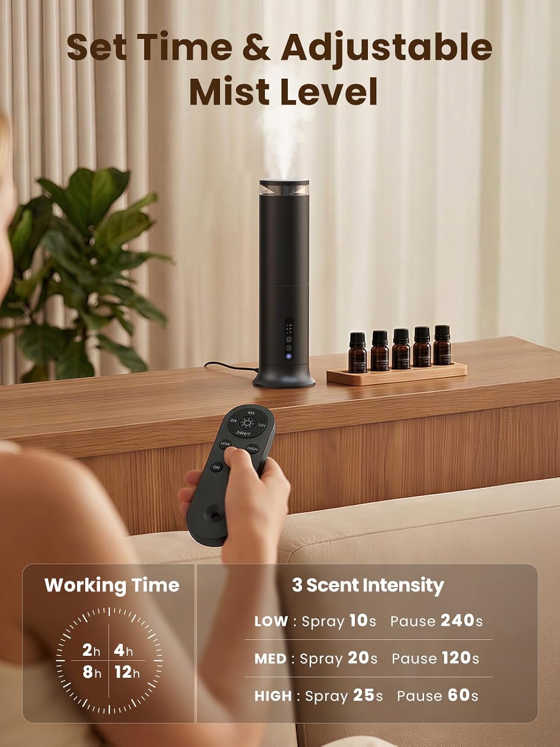 Waterless Tower Scent Diffuser with Remote and 5 Scent Oils – product detail 5