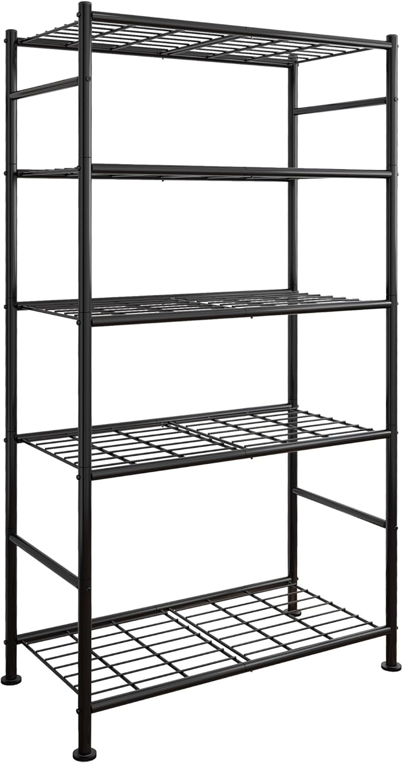 5-Tier Metal Storage Shelving Unit, 33 x 12.6 x 72 in with Leveling Feet – Black