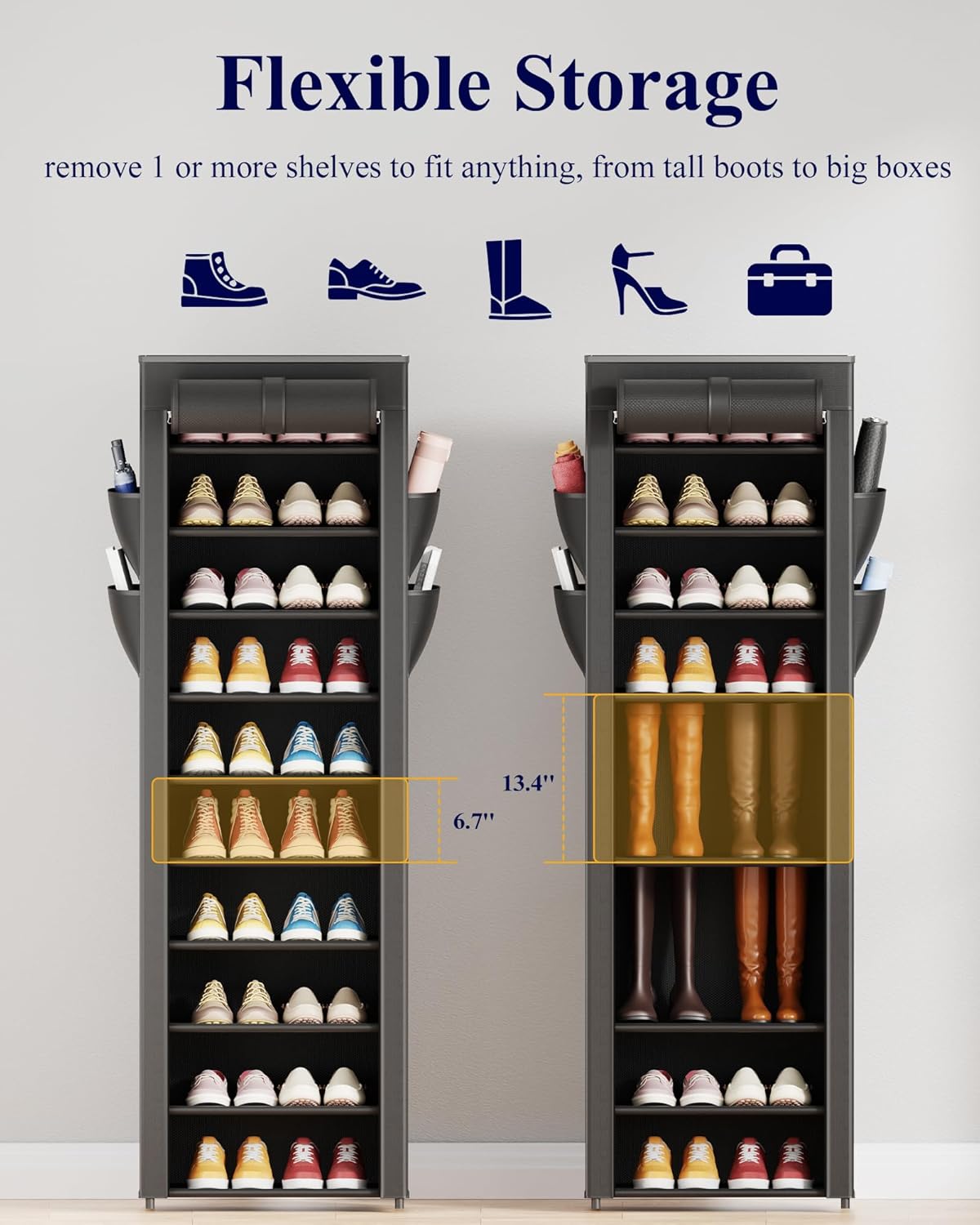 10-Tier Covered Shoe Rack, 17.5 in Wide Vertical Storage Organizer – product detail 6