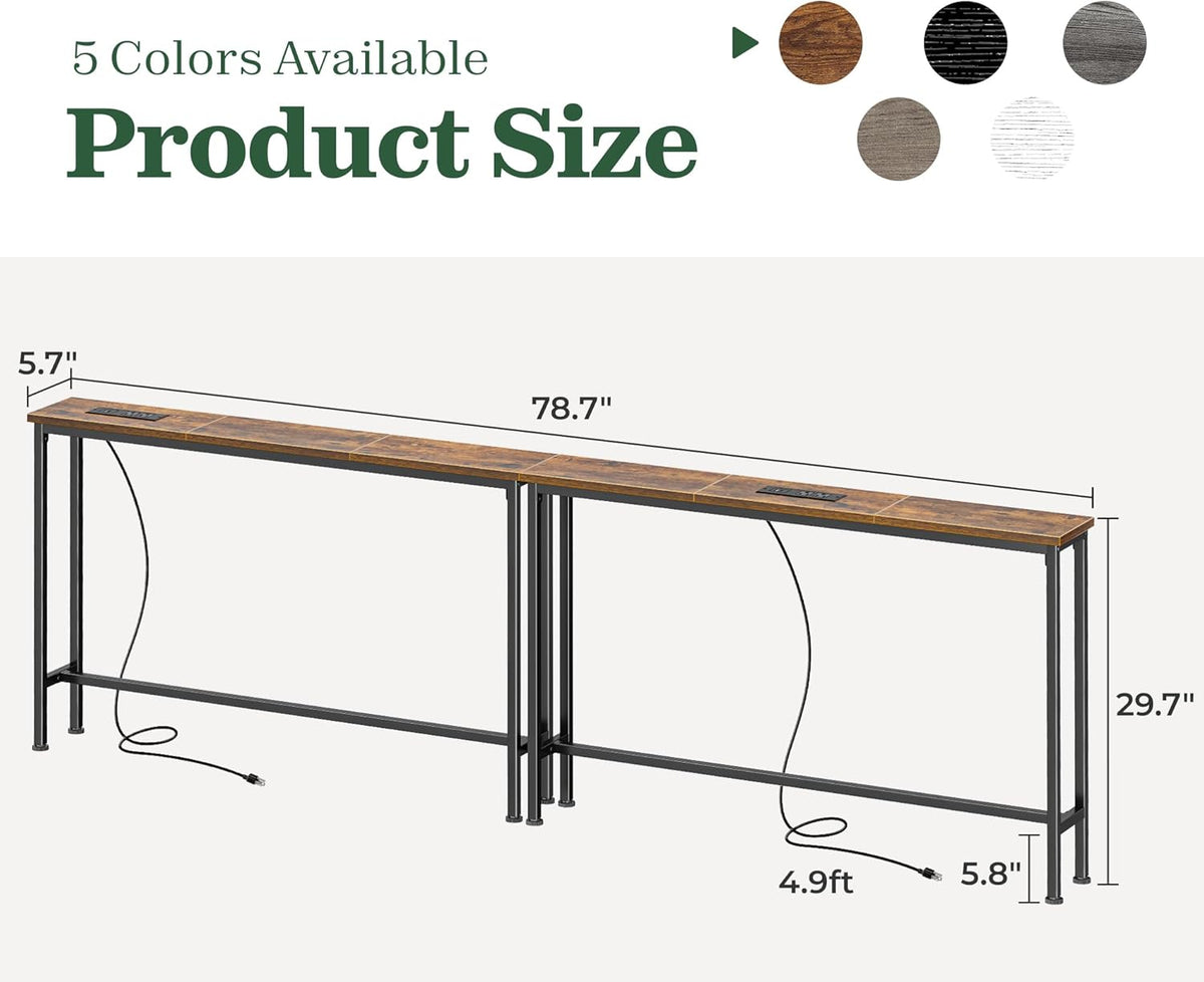 Narrow Sofa Console Table Set, 78.8 in Total with 2 Charging Stations – product detail 3