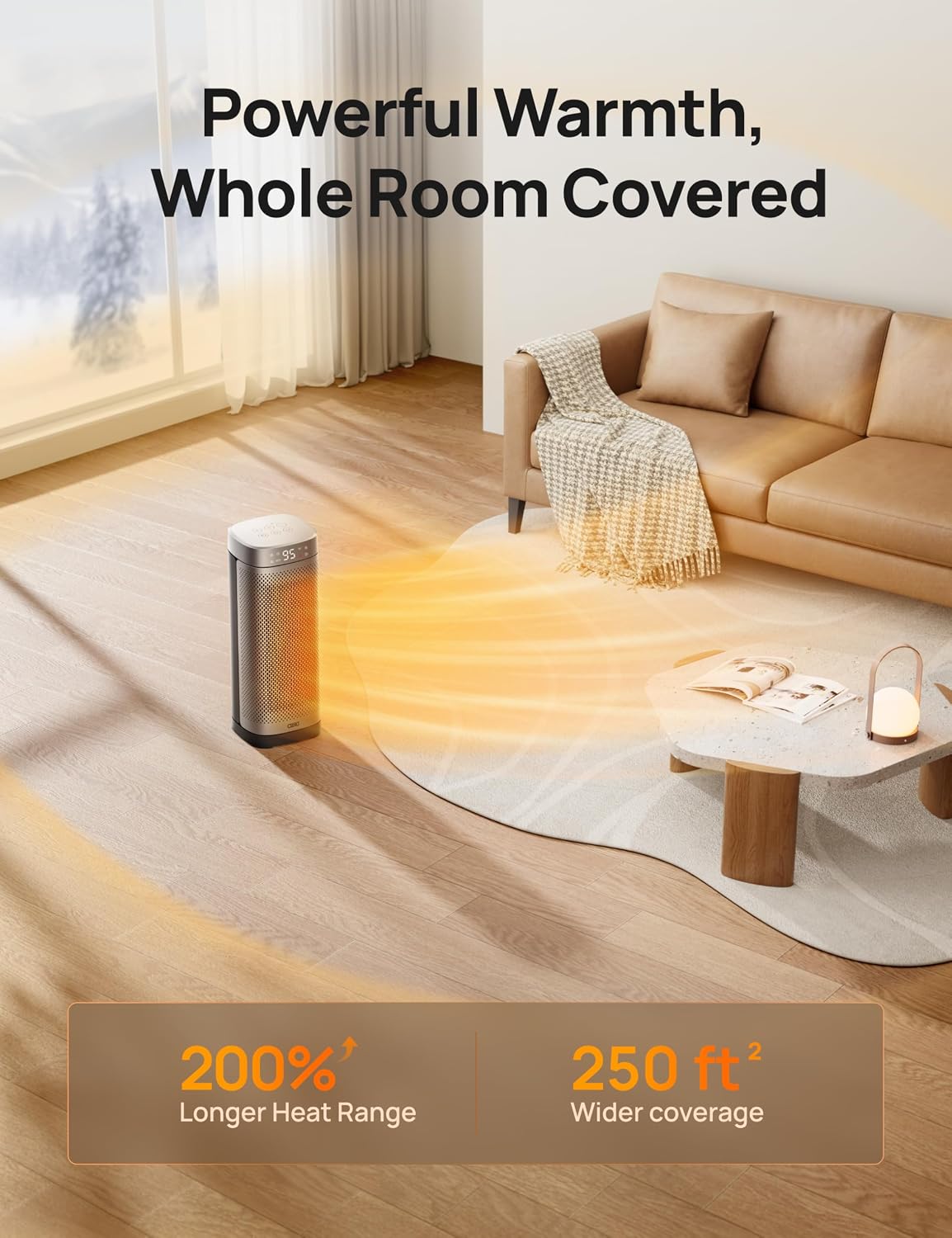 Ceramic Tower Space Heater 1500W, 16 in with Digital Thermostat and Oscillation – product detail 5