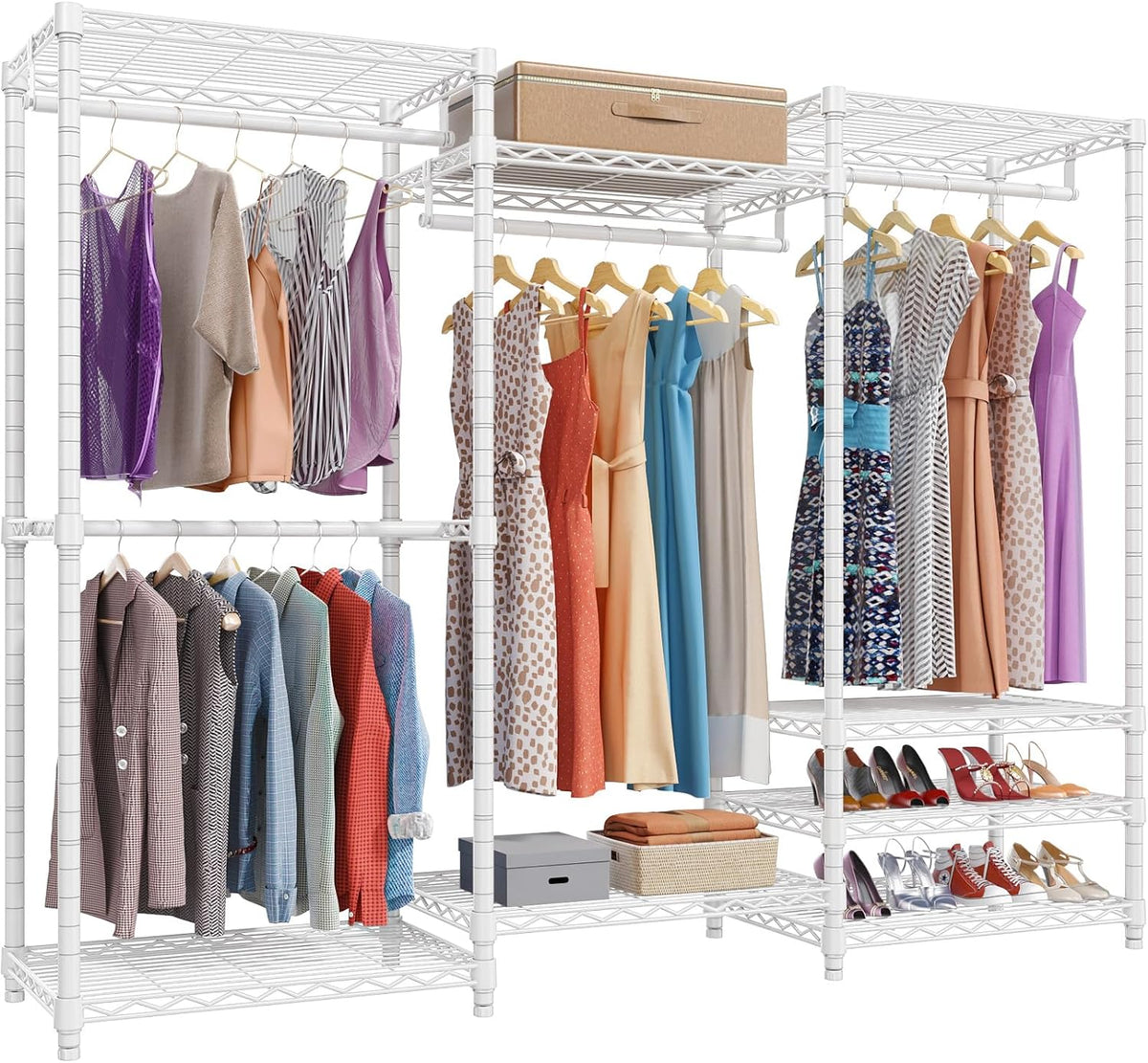 Heavy-Duty Modular Clothes Rack, 68.9 in Wide Carbon-Steel Closet Organizer – White
