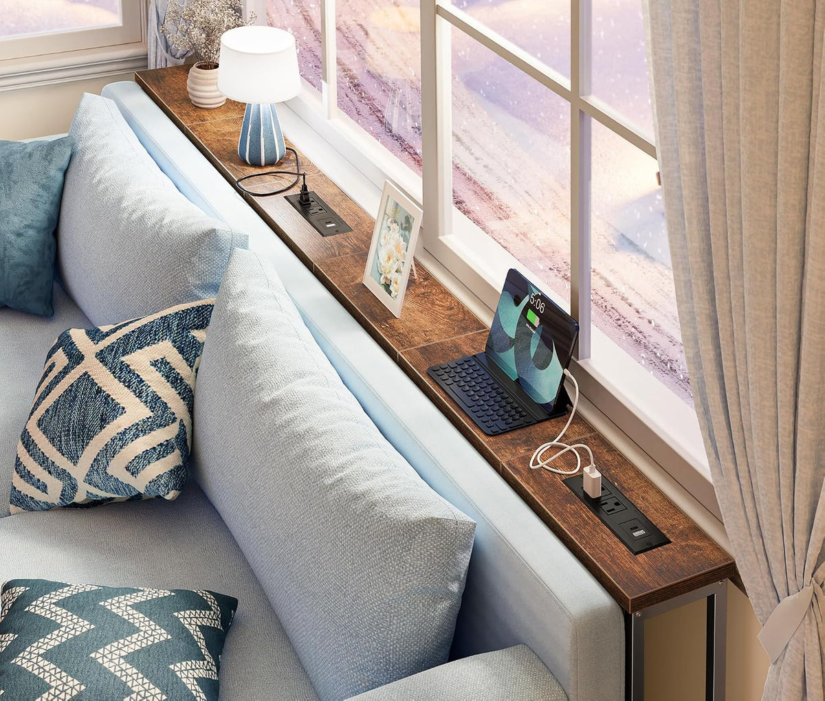 Narrow Sofa Console Table Set, 78.8 in Total with 2 Charging Stations – product detail 2