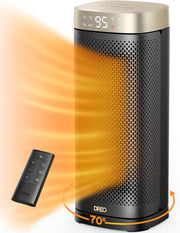 Ceramic Tower Space Heater 1500W, 16 in with Digital Thermostat and Oscillation – Gold