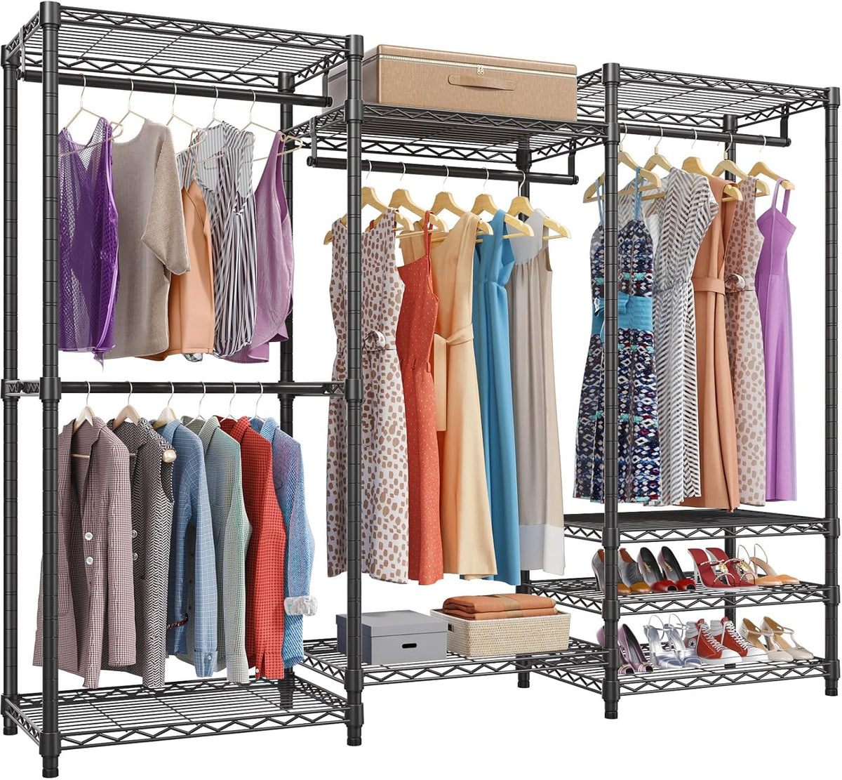Heavy-Duty Modular Clothes Rack, 68.9 in Wide Carbon-Steel Closet Organizer – Black