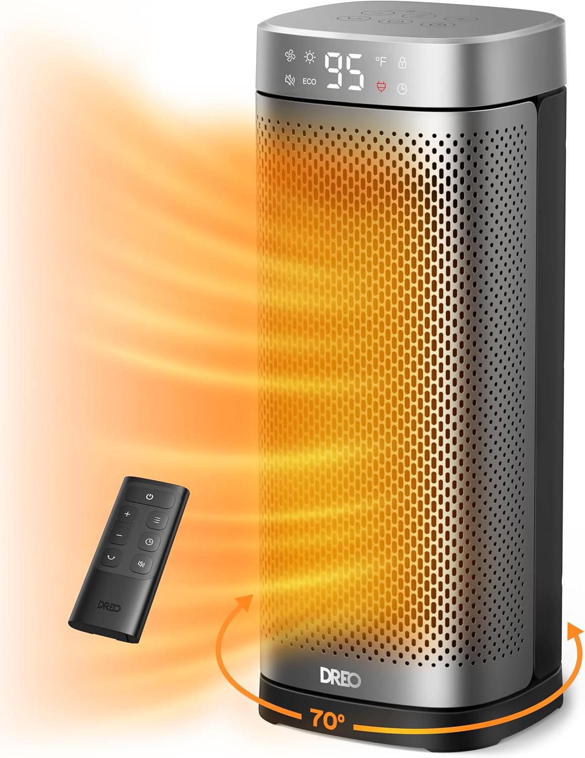 Ceramic Tower Space Heater 1500W, 16 in with Digital Thermostat and Oscillation – Silver