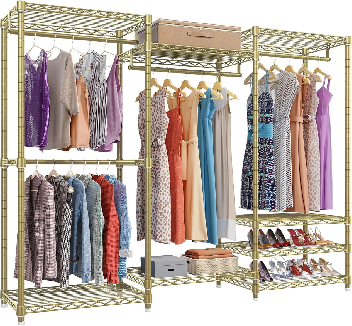 Heavy-Duty Modular Clothes Rack, 68.9 in Wide Carbon-Steel Closet Organizer – Gold
