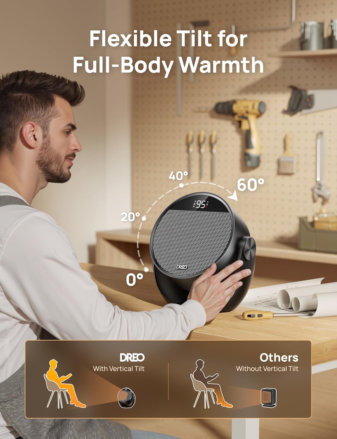 Portable Ceramic Space Heater 1500W with 60-Degree Tilt and Digital Thermostat – product detail 6