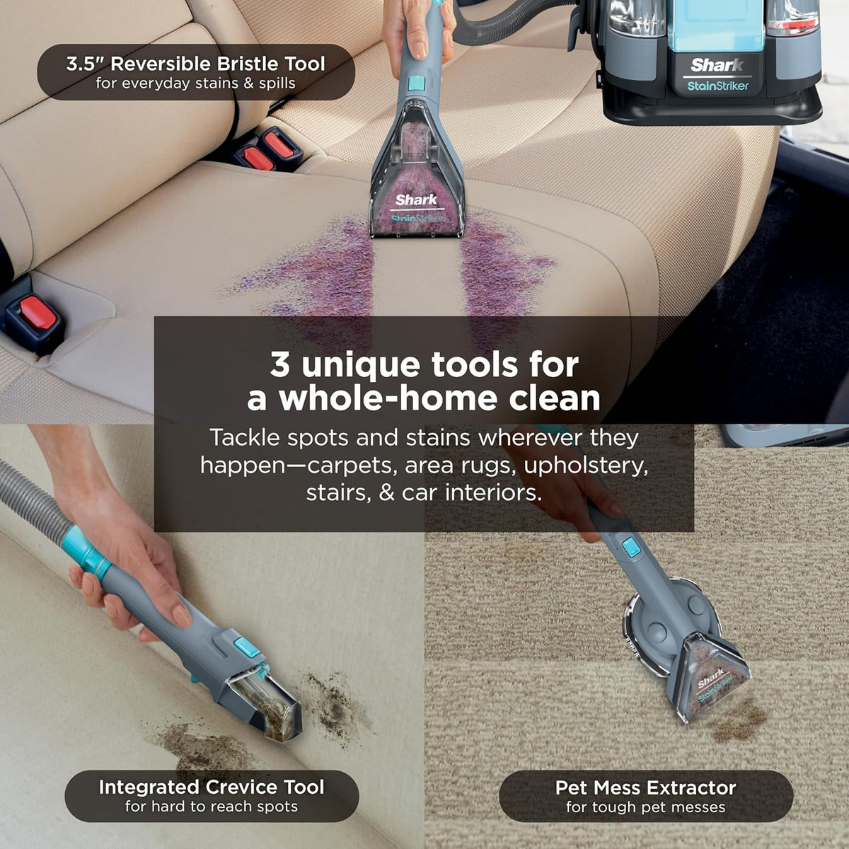 Portable Carpet and Upholstery Spot Cleaner with 4 Tools and Cleaning Solutions – product detail 6