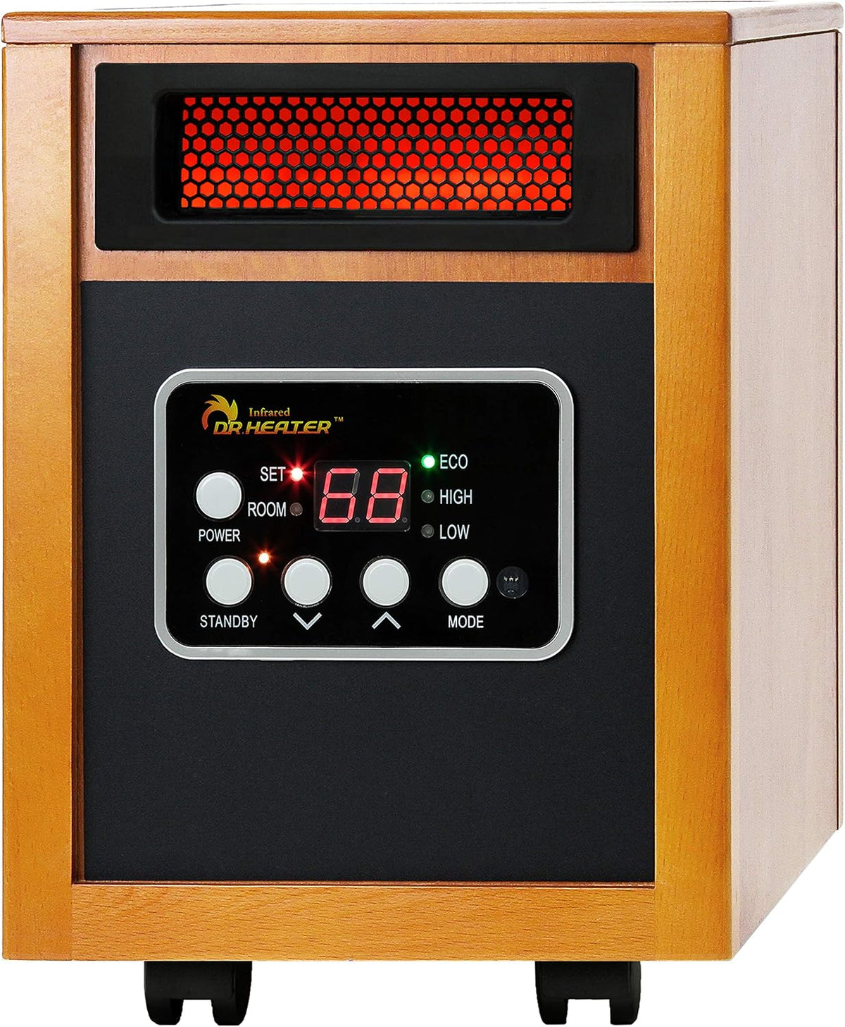 Portable Infrared Quartz Space Heater 1500W with Thermostat, Remote and Wheels – Cherry